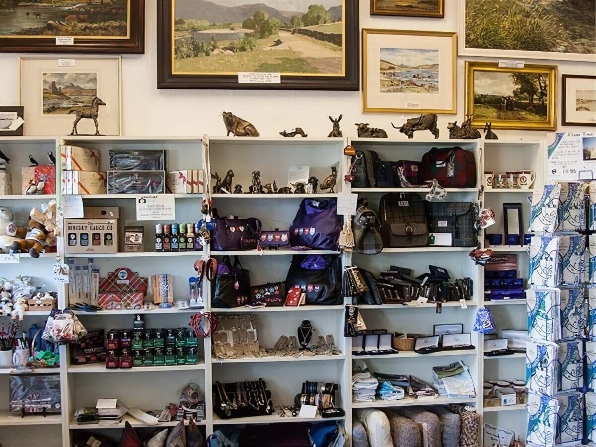 Interior wall displays with framed art, gifts and accessories
