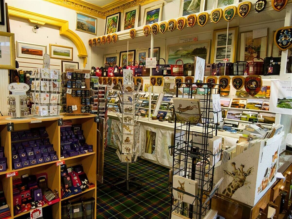 Interior retail area with cards, gifts and display shelving